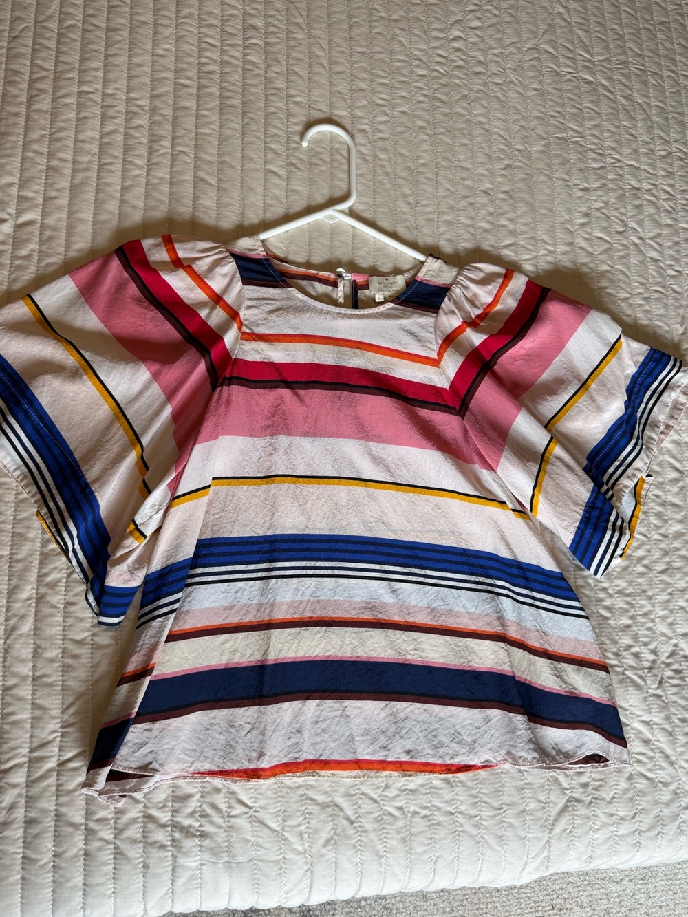 Kate Spade Live Colorfully Silk Striped Flutter Sleeve Top M
